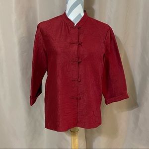 Eileen Fisher Medium Red Silk Button Front Blouse